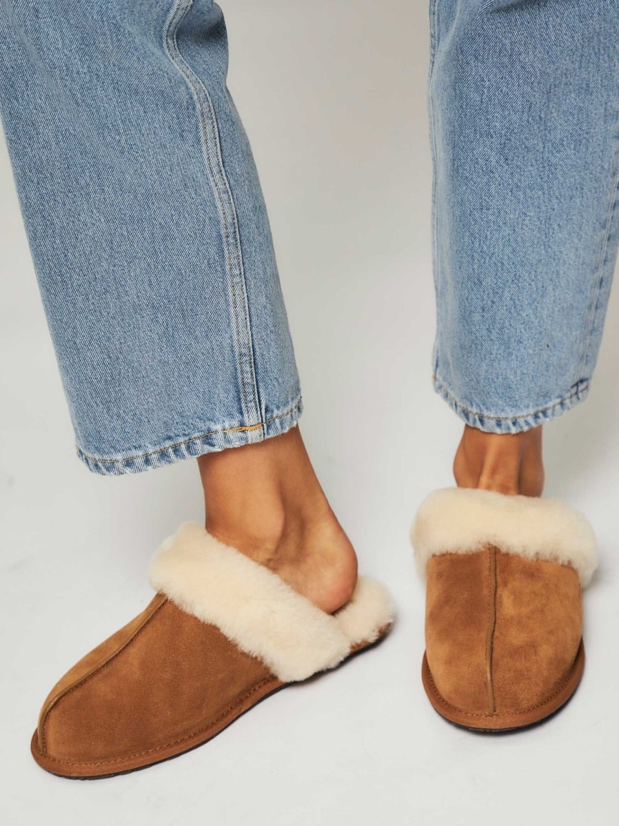 Women Ugg Ballet Flats And Loafers | Scuffette, Suede Slippers Cognac