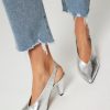 Women Silver Grace Pumps And Slingbacks | Carrie, Leather Metallic Slingbacks With Studs Silver Colour