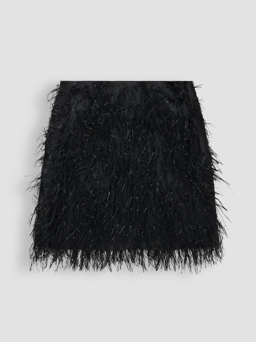 Women Munthe Skirts | Loraine, Woven Skirt With Feathers Black