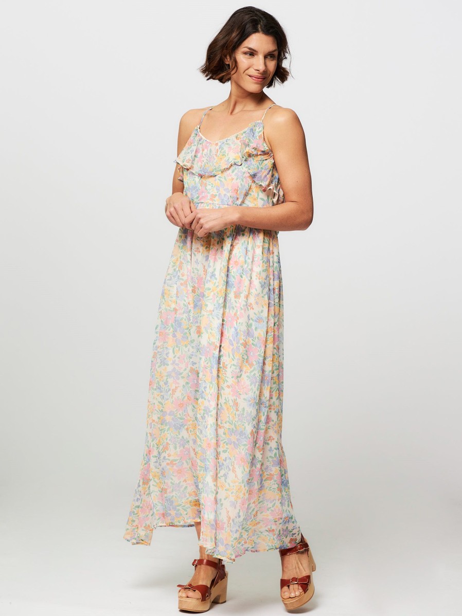 Women Louizon Dresses And Tunics | Rooxy, Viscose Maxi Dress With Print Ecru