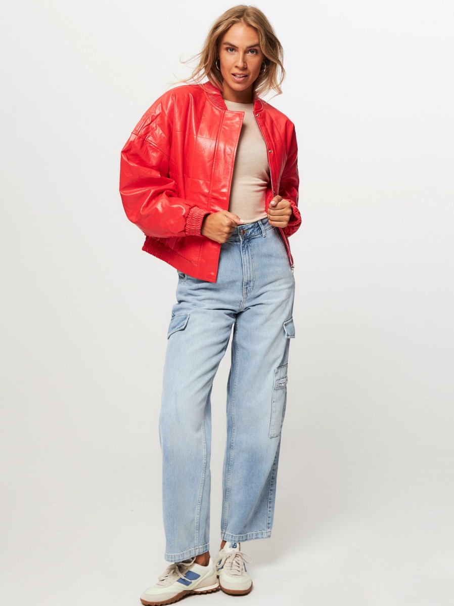 Women Frnch Outerwear | Rita, Leatherlook Bomber Jacket Red