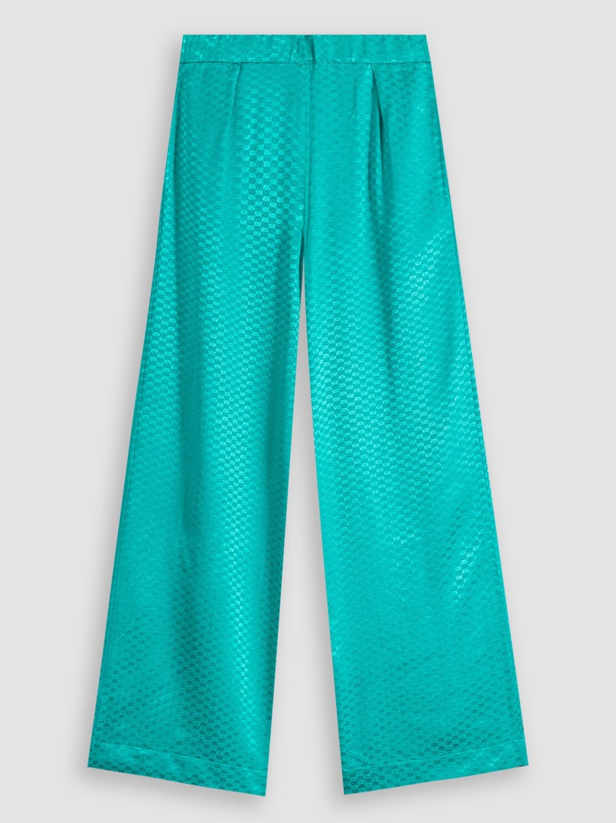 Women Studio Anneloes Pants And Jumpsuits | Jasmijn, Viscose Wide Leg Trousers With Pattern Turquoise