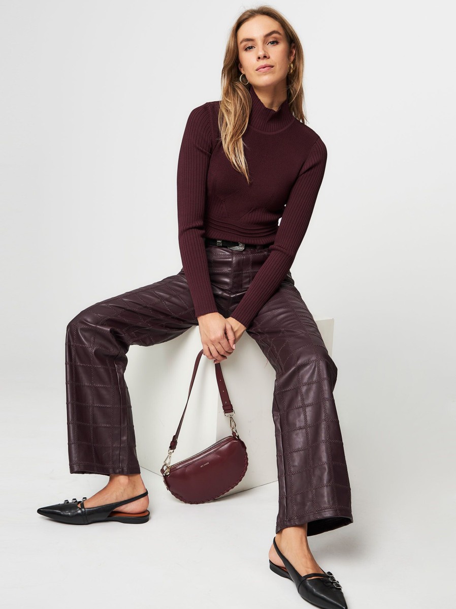 Women Baum und Pferdgarten Pants And Jumpsuits | Nikisha, Leather Look Wide Leg Trousers Bordeauxred