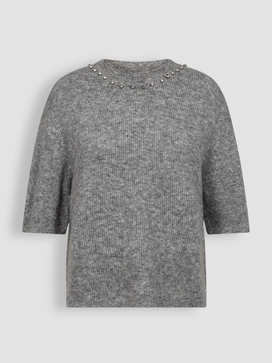 Women Copenhagen Muse Sweaters And Cardigans | Ibra, Wool Mix Melange Jumper With Strass Grey