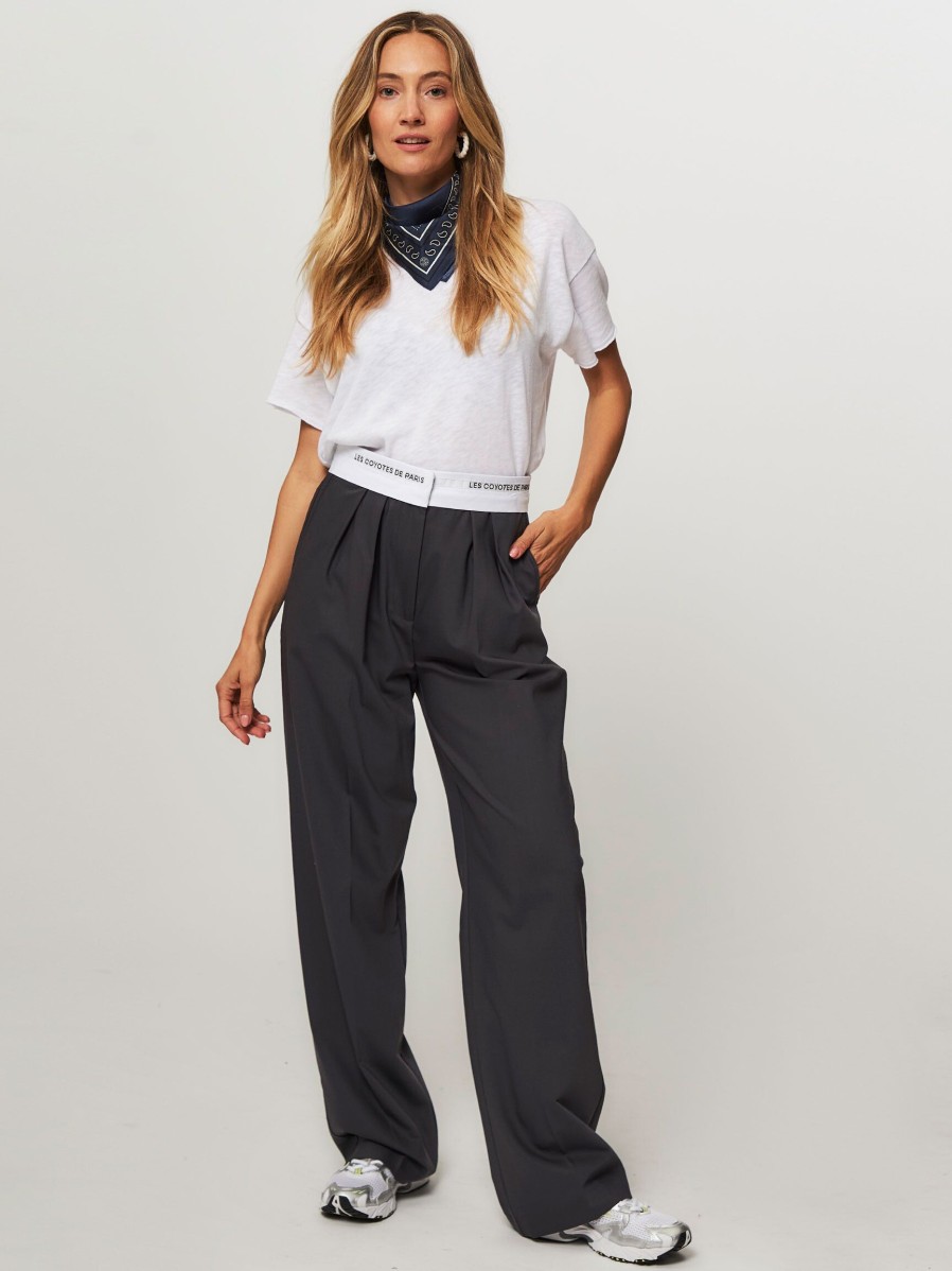 Women Les Coyotes de Paris Pants And Jumpsuits | Wool Mix Logo Trousers Grey