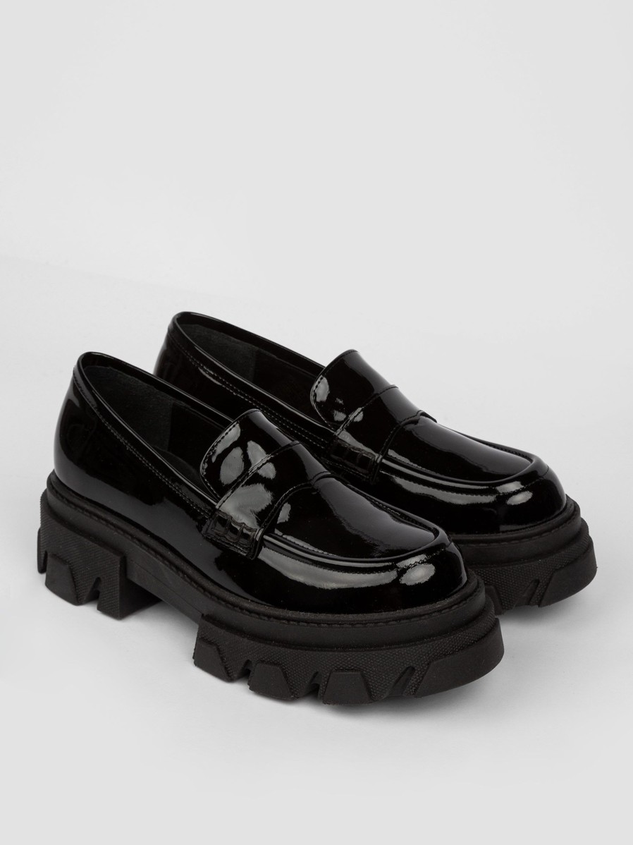 Women Alohas Ballet Flats And Loafers | Trailblazer, Patent Leather Loafers Black