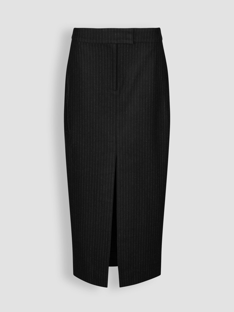 Women Second Female Skirts | Charlin, Wool Mix Pencil Skirt With Pinstripe Black