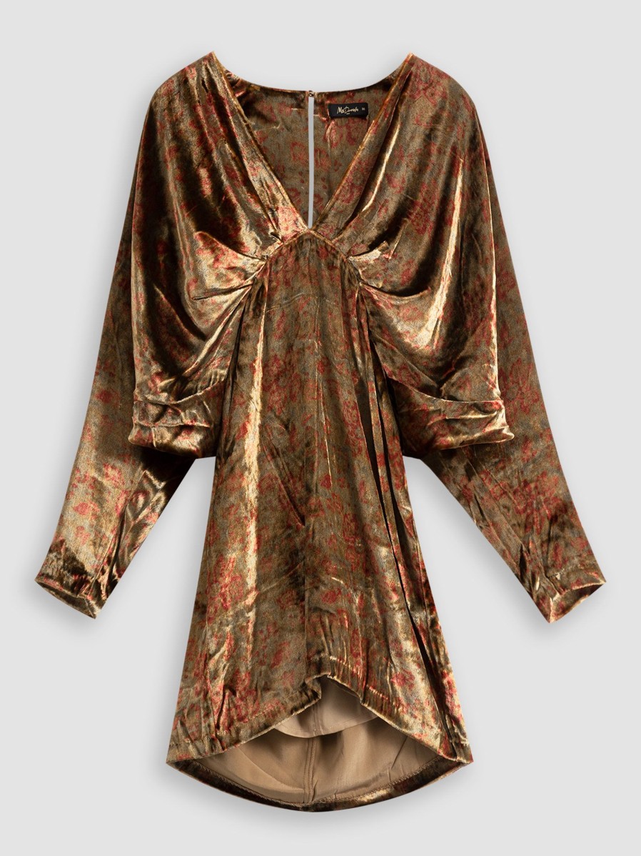 Women Mes Demoiselles Dresses And Tunics | Browne, Viscose/Silk Mix Velvet Dress Bronze