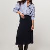 Women Tommy Hilfiger Skirts | Viscose Mix A-Line Skirt With Cable Pattern Dark Blue