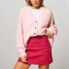 Women Ganni Skirts | Wool Mix Skirt With Striped Pattern Bright Pink