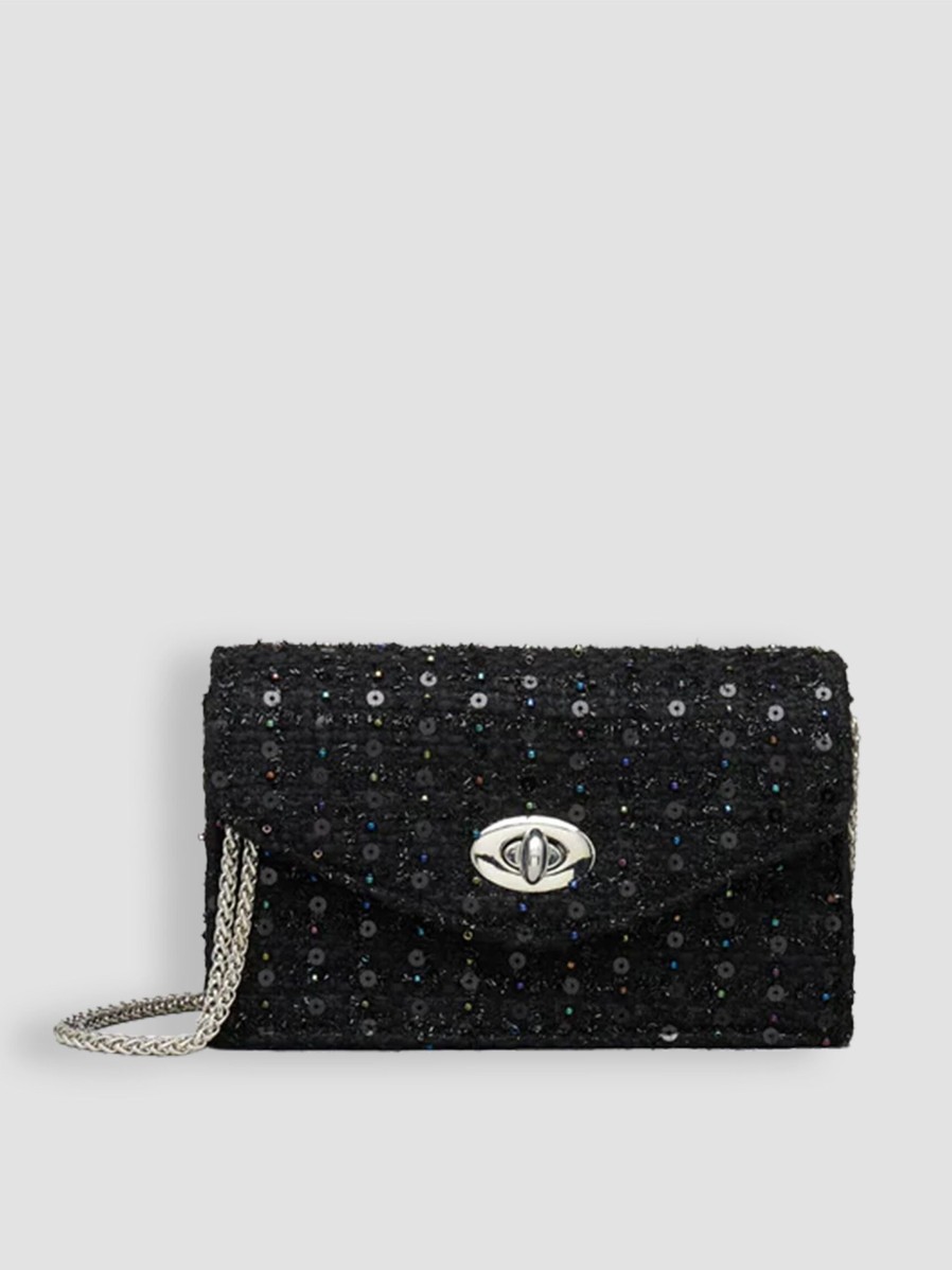 Women Becksondergaard Bags | Nevilla Candi, Woven Crossbody Bag With Sequins Black