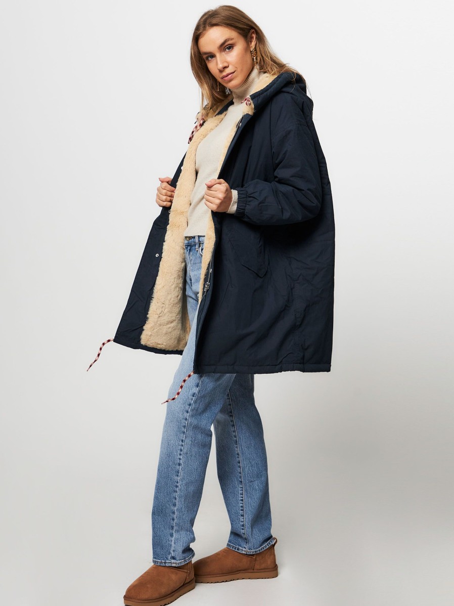 Women Bellerose Outerwear | Laos, Cotton Mix Parka Dark Blue