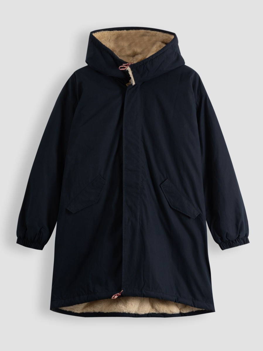 Women Bellerose Outerwear | Laos, Cotton Mix Parka Dark Blue