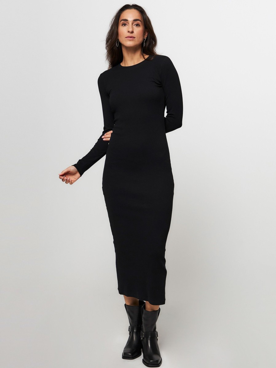 Women Samsoe Samsoe Dresses And Tunics | Saalexa, Organic Cotton Mix Rib Dress Black