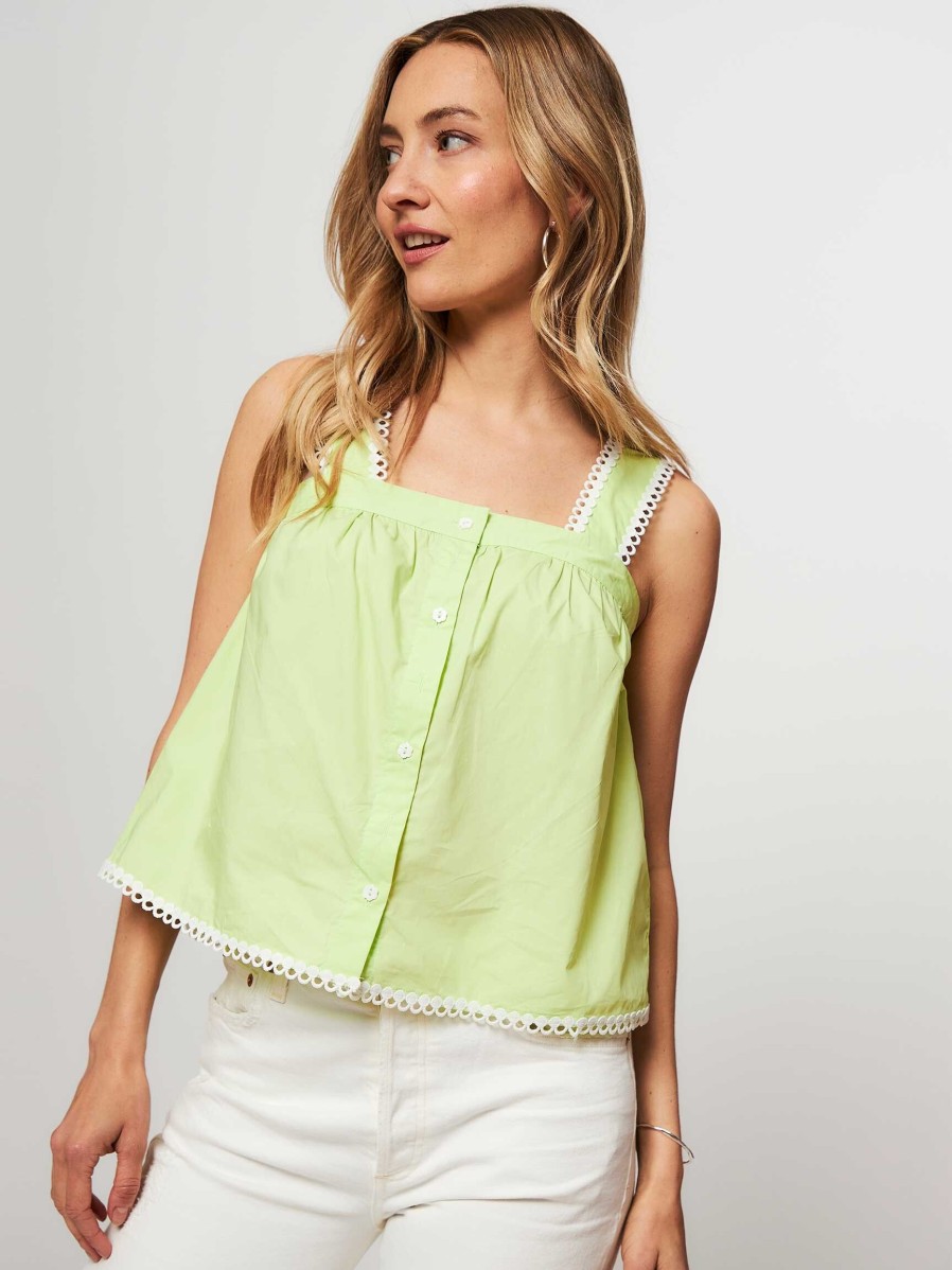 Women Frnch Tops And Blouses | Rose, Cotton Top Lime Green