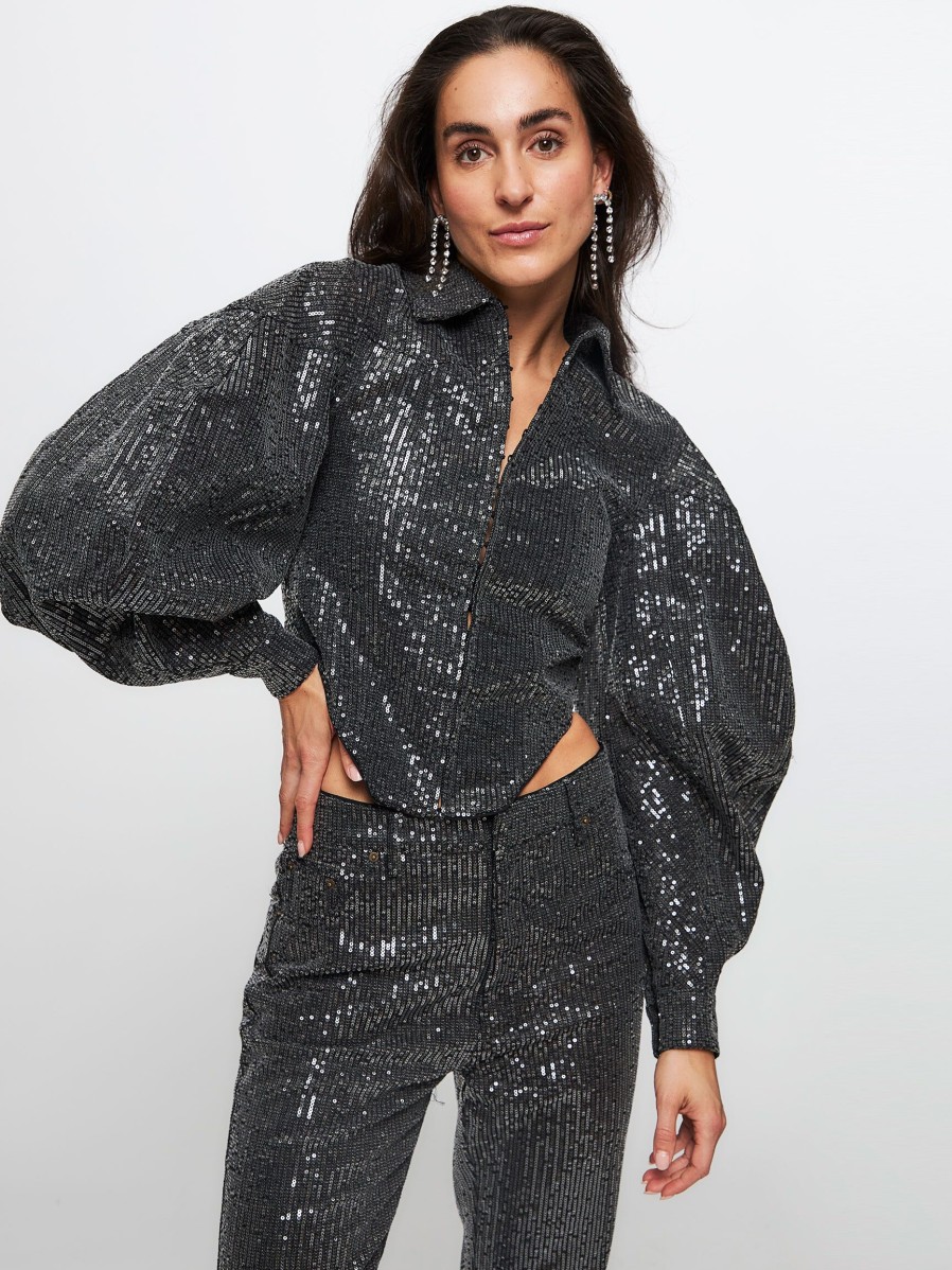 Women Rotate Birger Christensen Blazers And Jackets | Bellani, Cotton Jacket With Sequins Black