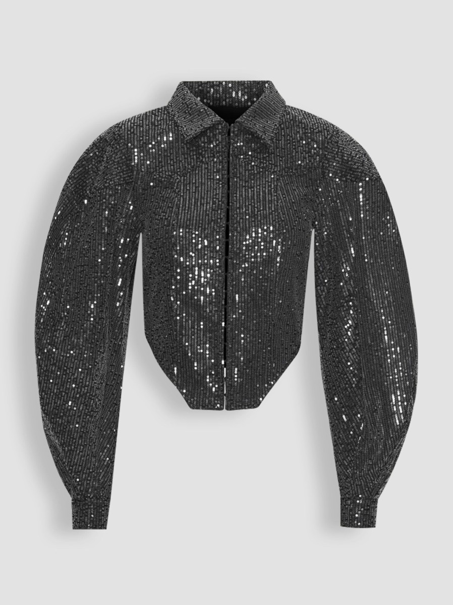 Women Rotate Birger Christensen Blazers And Jackets | Bellani, Cotton Jacket With Sequins Black