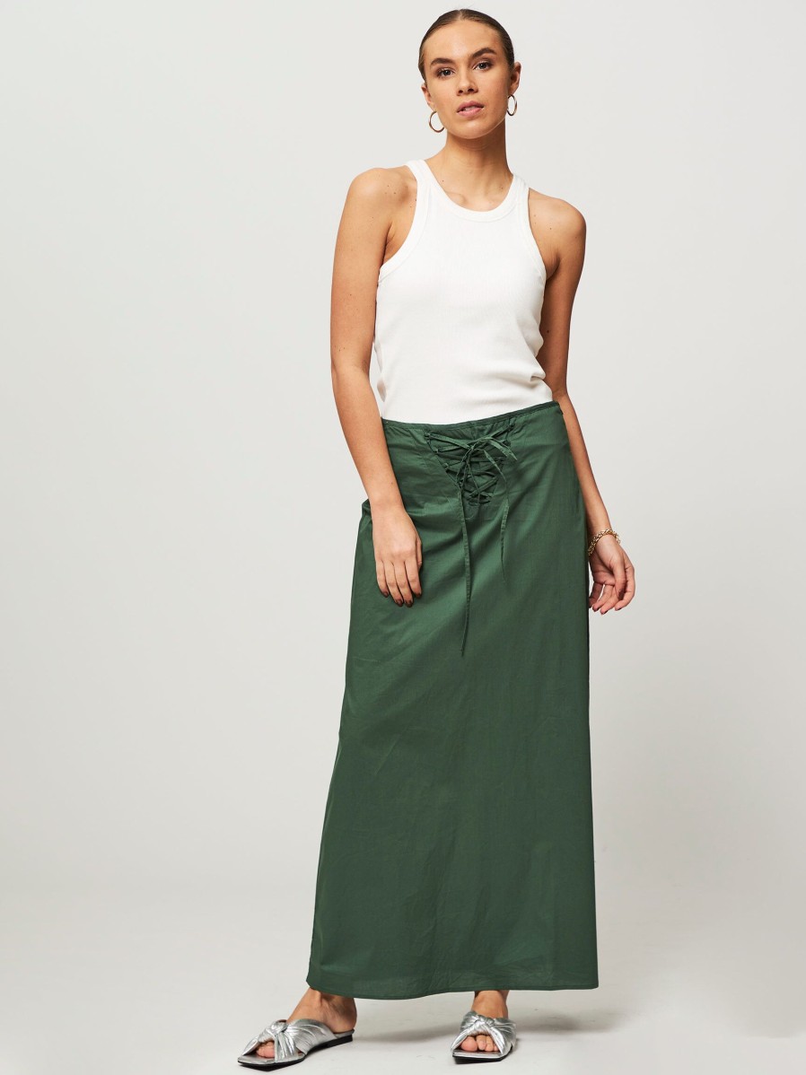 Women Sea Me Happy Skirts | Beatrice, Cotton Poplin Skirt Dark Green