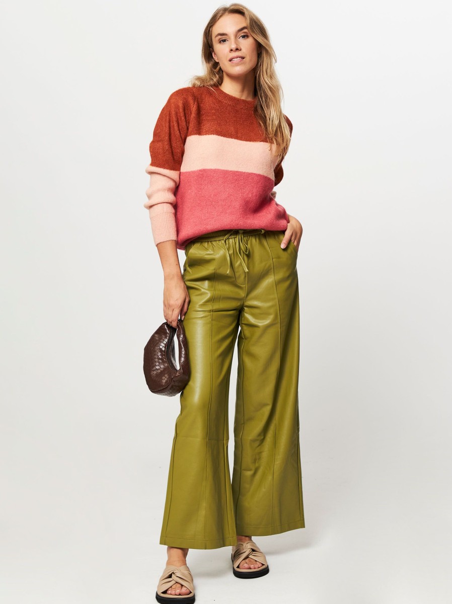 Women Frnch Pants And Jumpsuits | Nella, Leatherlook Trousers Olive Green