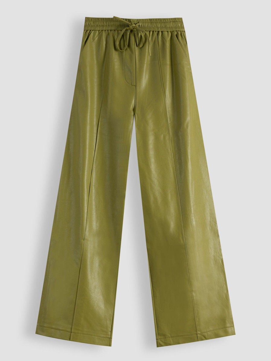 Women Frnch Pants And Jumpsuits | Nella, Leatherlook Trousers Olive Green