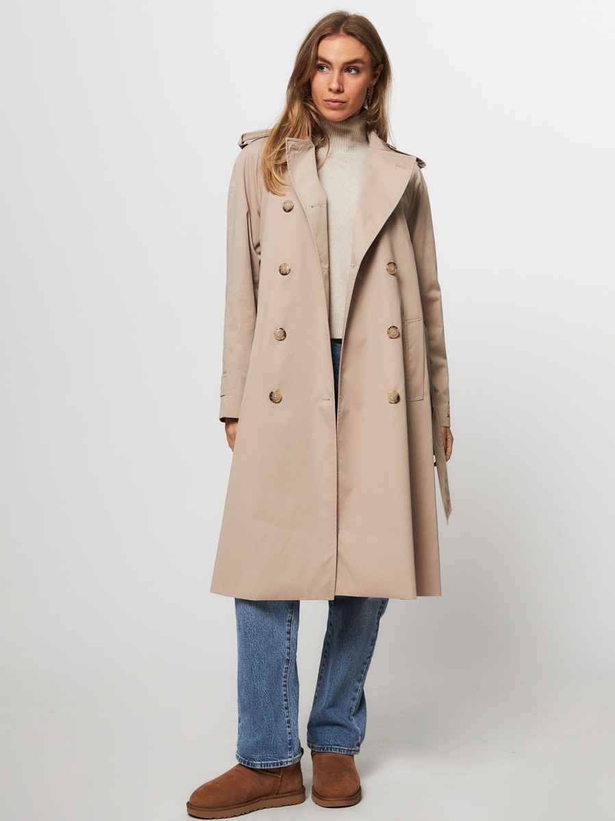 Women Tommy Hilfiger Outerwear | Cotton Trenchcoat Sand