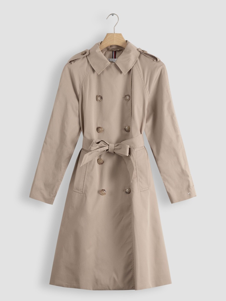 Women Tommy Hilfiger Outerwear | Cotton Trenchcoat Sand