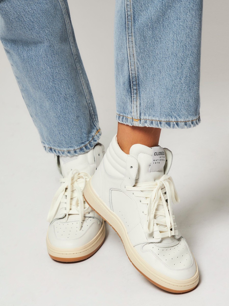 Women Closed Sneakers | Leather High Sneakers White