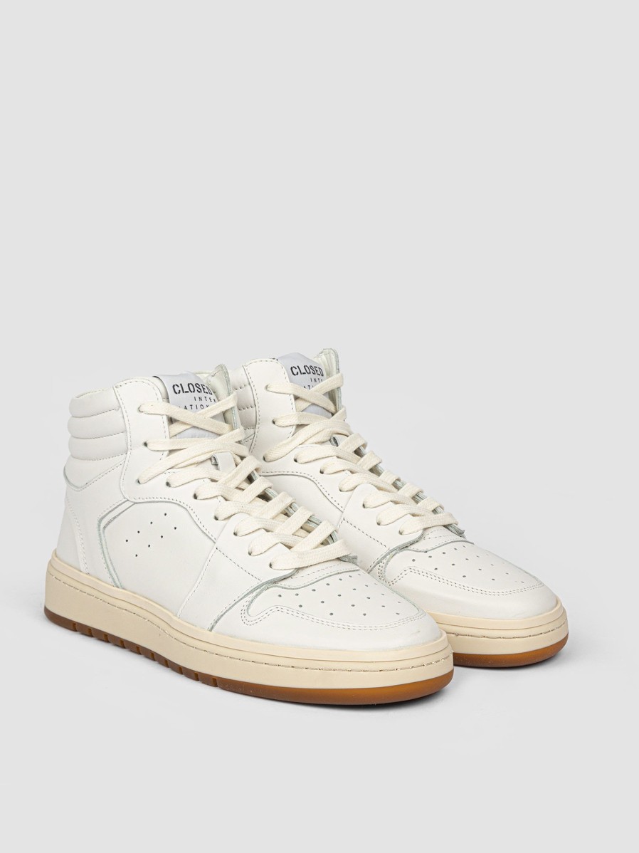 Women Closed Sneakers | Leather High Sneakers White