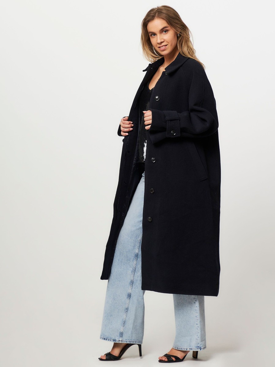 Women Samsoe Samsoe Outerwear | Alma, Wool Mix Coat Dark Blue