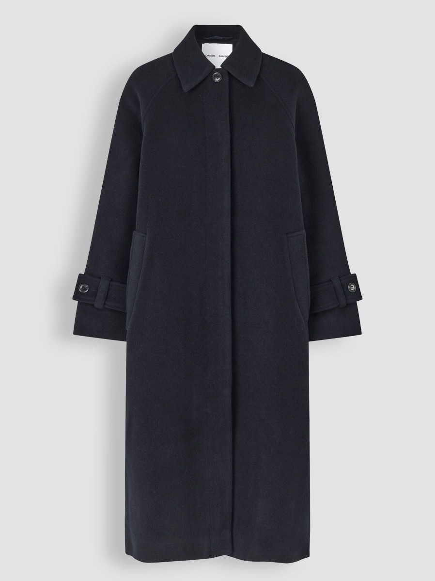 Women Samsoe Samsoe Outerwear | Alma, Wool Mix Coat Dark Blue