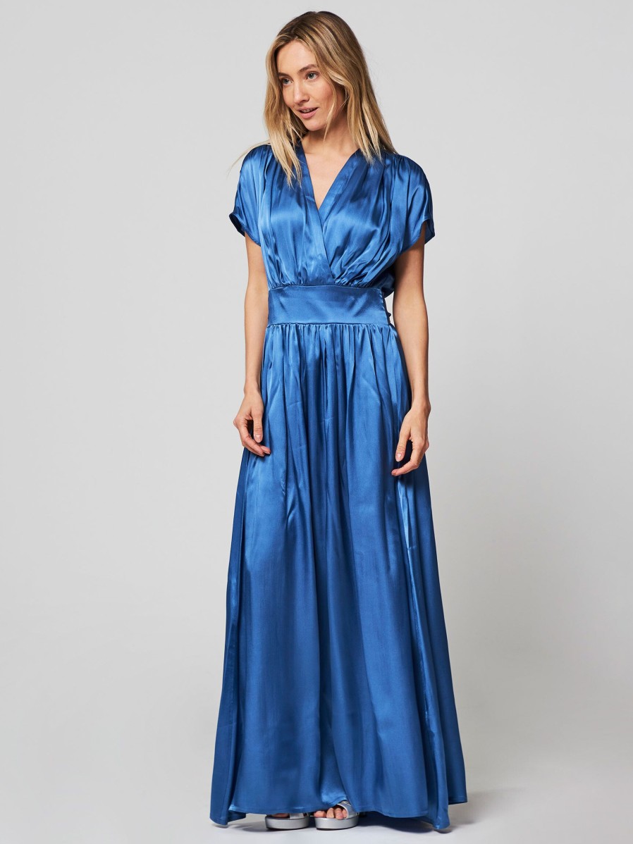 Women Semicouture Dresses And Tunics | Silk Mix Maxi Dress Blue