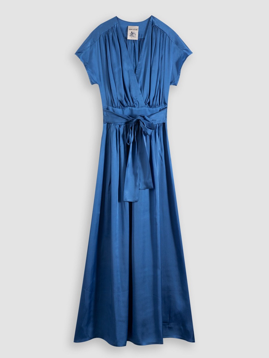 Women Semicouture Dresses And Tunics | Silk Mix Maxi Dress Blue