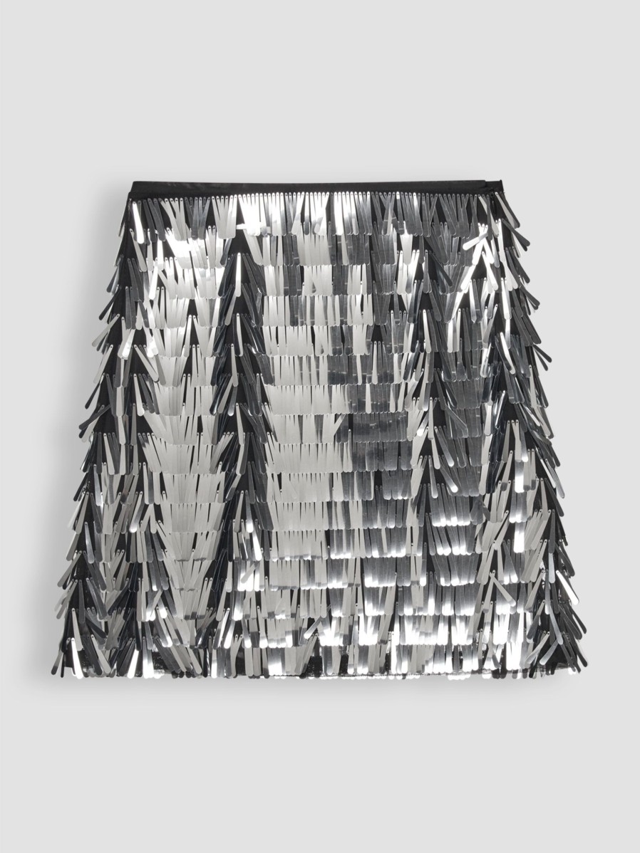 Women Munthe Skirts | Loraine, Woven Sequins Skirt Silver Colour