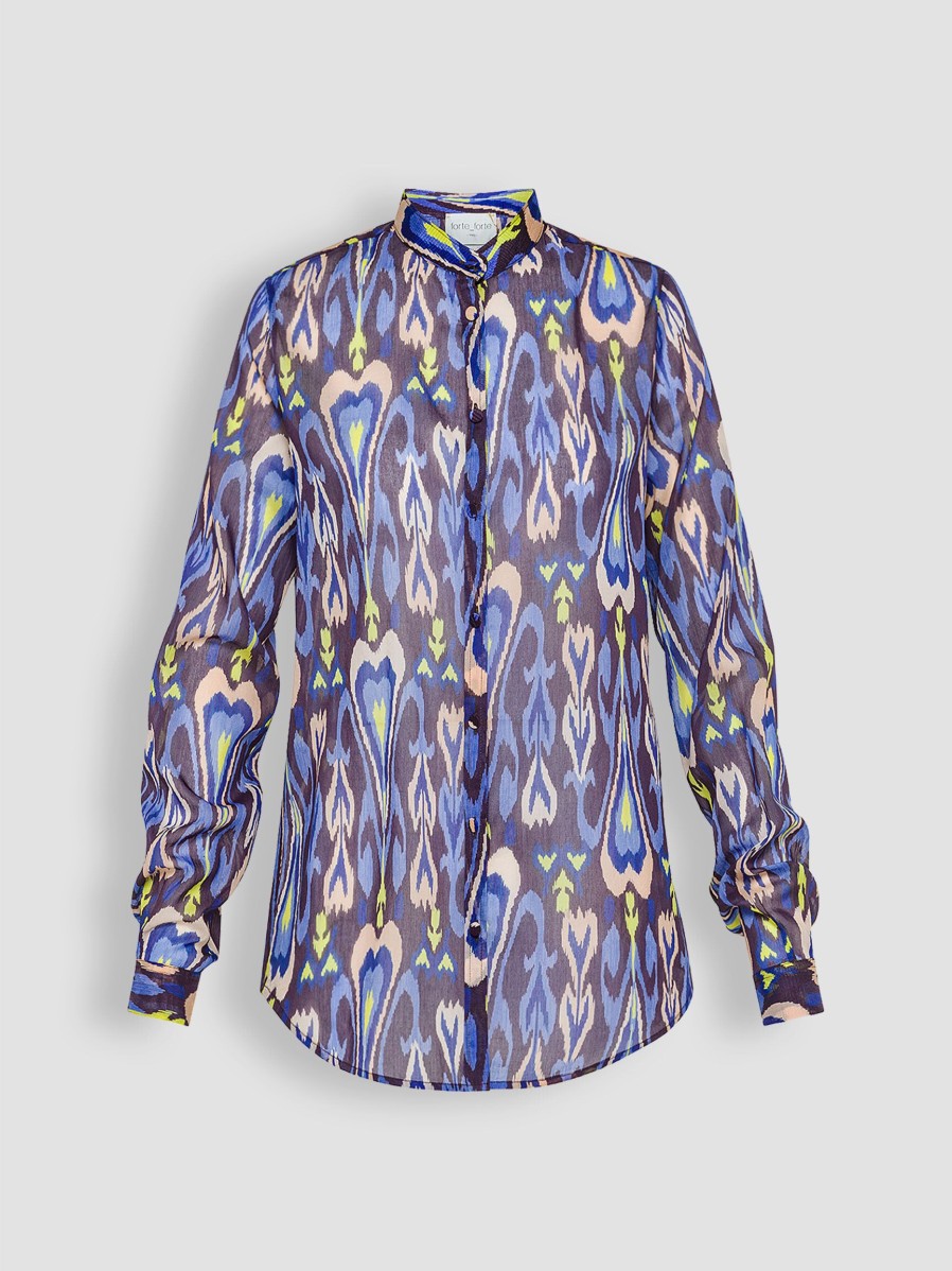 Women forte_forte Tops And Blouses | Silk Mix Top With Print Blue