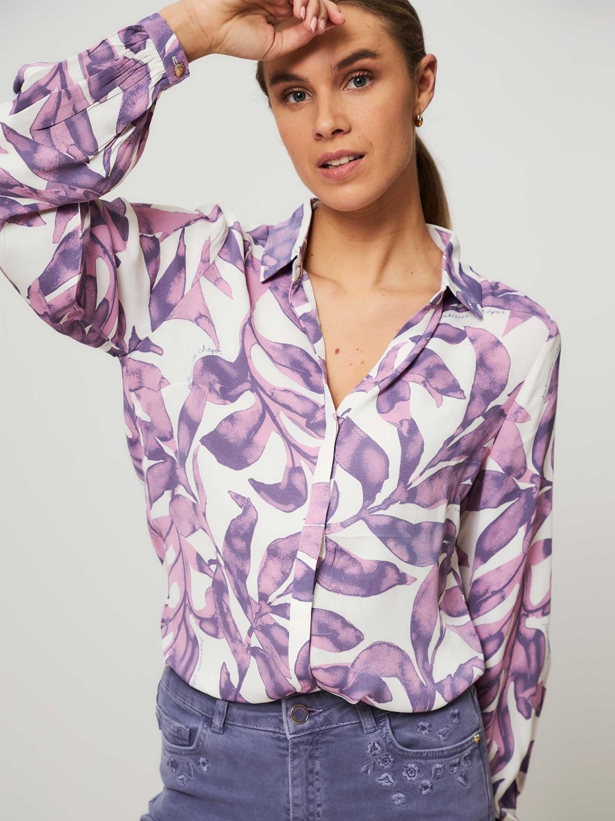 Women Fabienne Chapot Tops And Blouses | Liv, Viscose Blouse With Print Purple