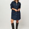 Women Tommy Hilfiger Dresses And Tunics | Denim Button Down Dress Dark Blue