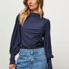 Women Gestuz Tops And Blouses | Rifa, Ecovero Viscose Mix Jersey Top Dark Blue