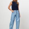 Women Ganni Pants And Jumpsuits | High Waist Loose Fit Metallic Coated Jeans Blue