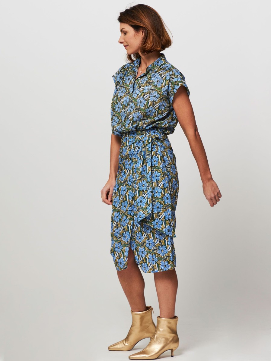 Women Bellerose Skirts | Solvay, Cotton Wrap Over Skirt With Print Blue