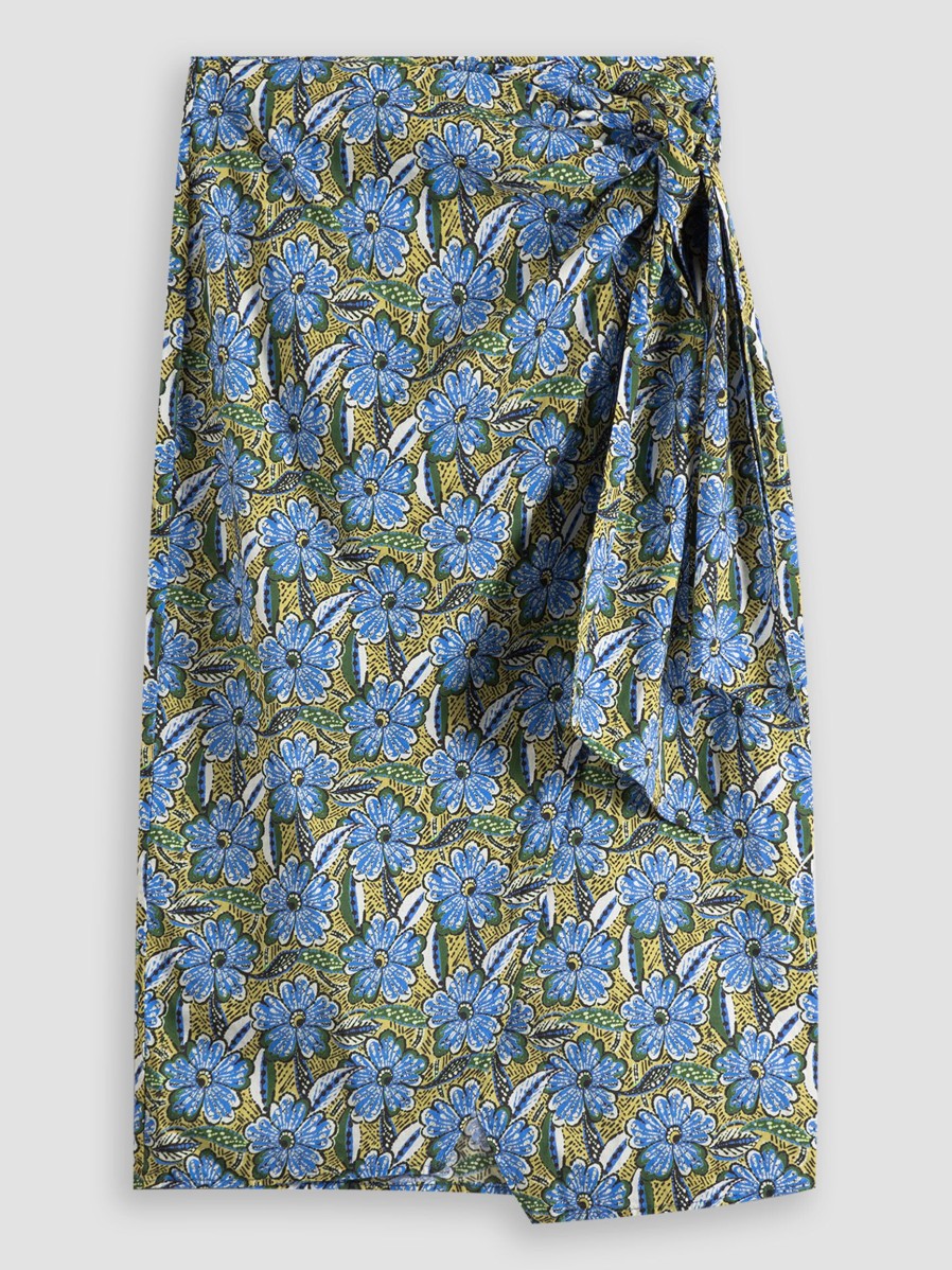 Women Bellerose Skirts | Solvay, Cotton Wrap Over Skirt With Print Blue