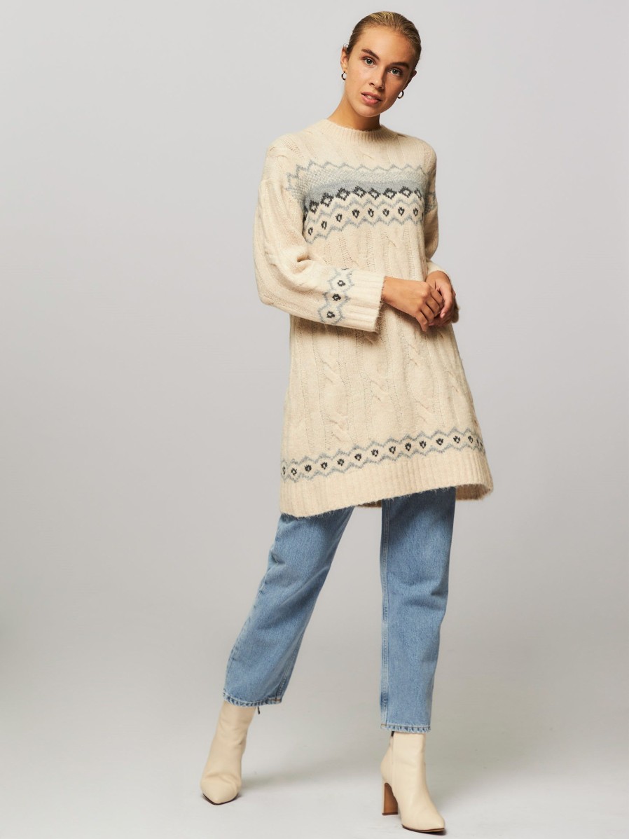 Women Lollys Laundry Dresses And Tunics | Gigi, Wool Mix Dress With Cable Pattern Ecru