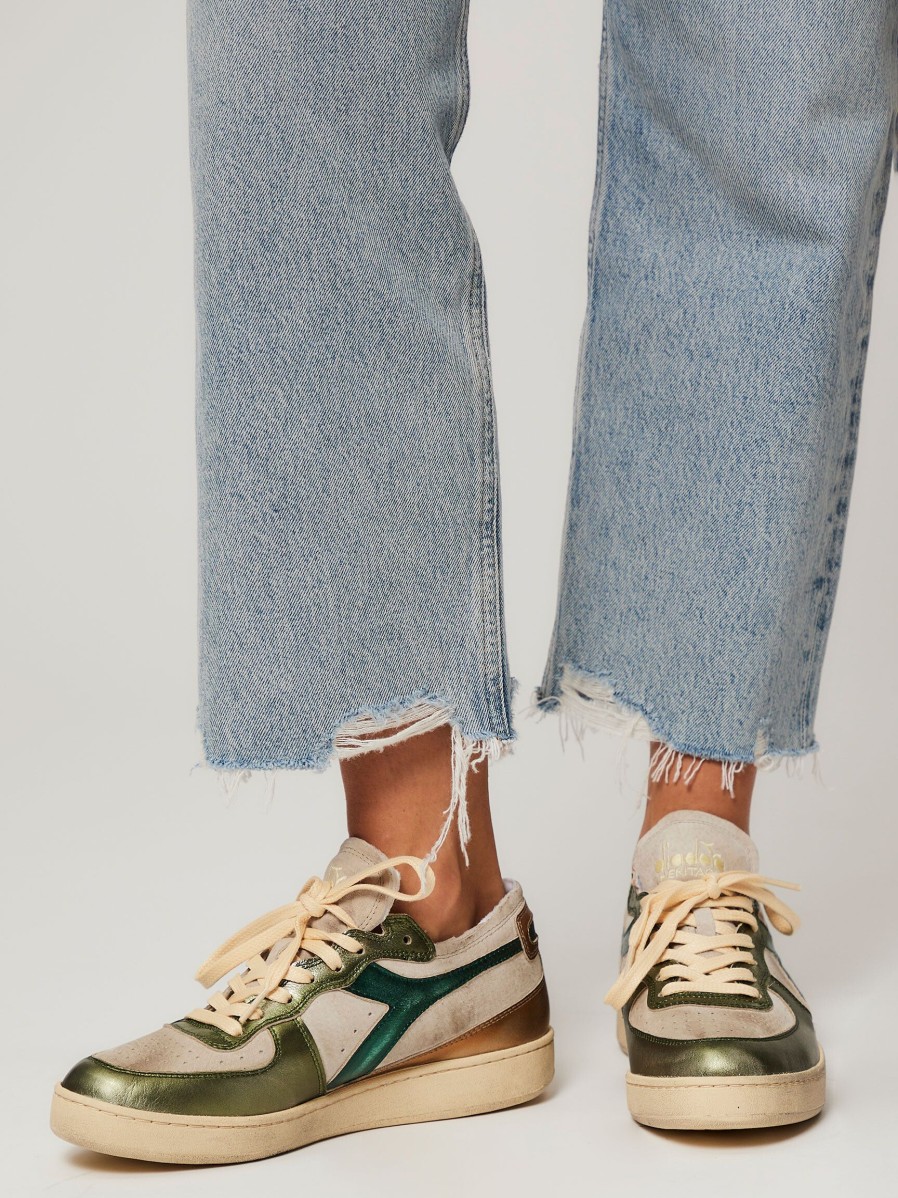 Women Diadora Sneakers | Mi Basket Row Cut, Leather Metallic Sneakers Green