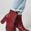 Women Brown Dot. Boots | Anni-Frid, Leather Ankle Boots Dark Red