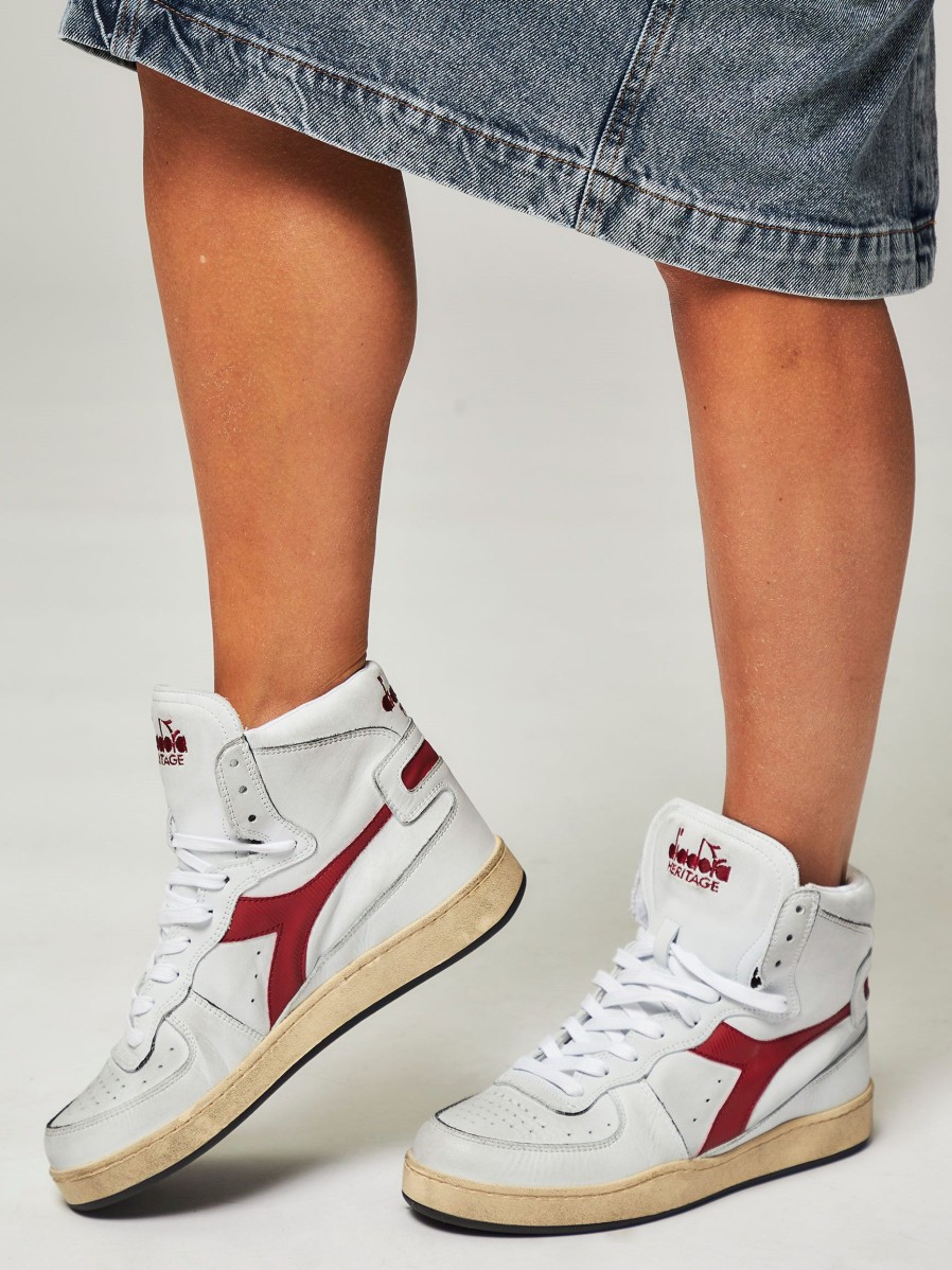 Women Diadora Sneakers | Mi Basket, Leather High Sneakers Red