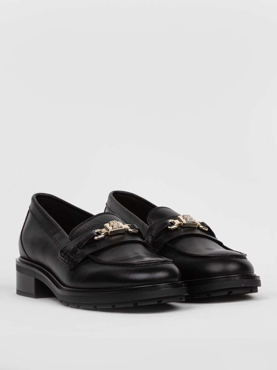 Women Tommy Hilfiger Ballet Flats And Loafers | Leather Loafers Black