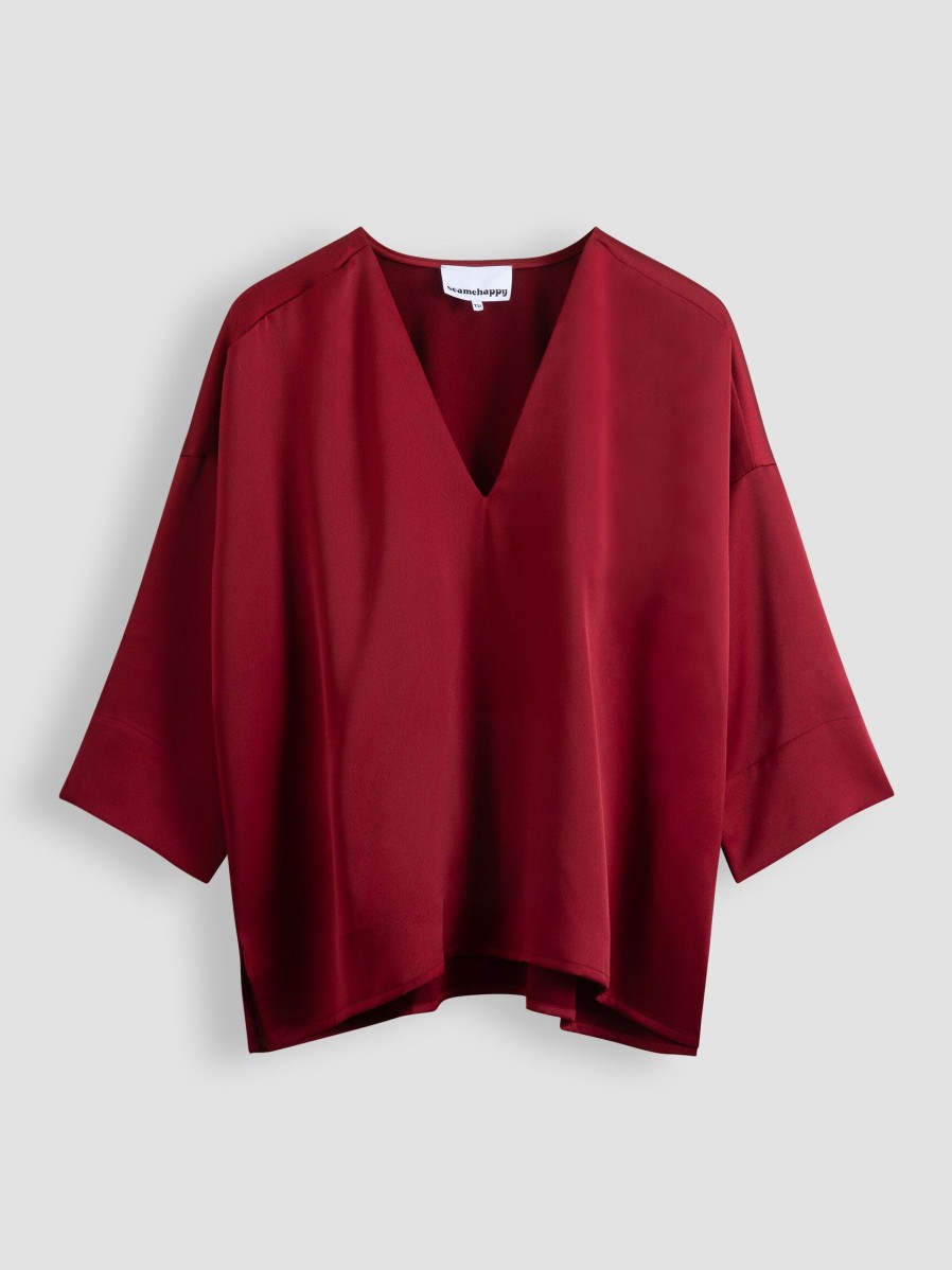 Women Sea Me Happy Tops And Blouses | Alba, Woven Shiny Top Dark Red