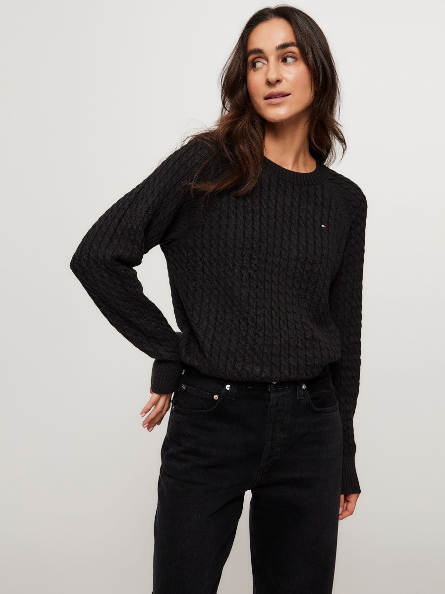 Women Tommy Hilfiger Sweaters And Cardigans | Cotton Jumper With Cable Pattern Black