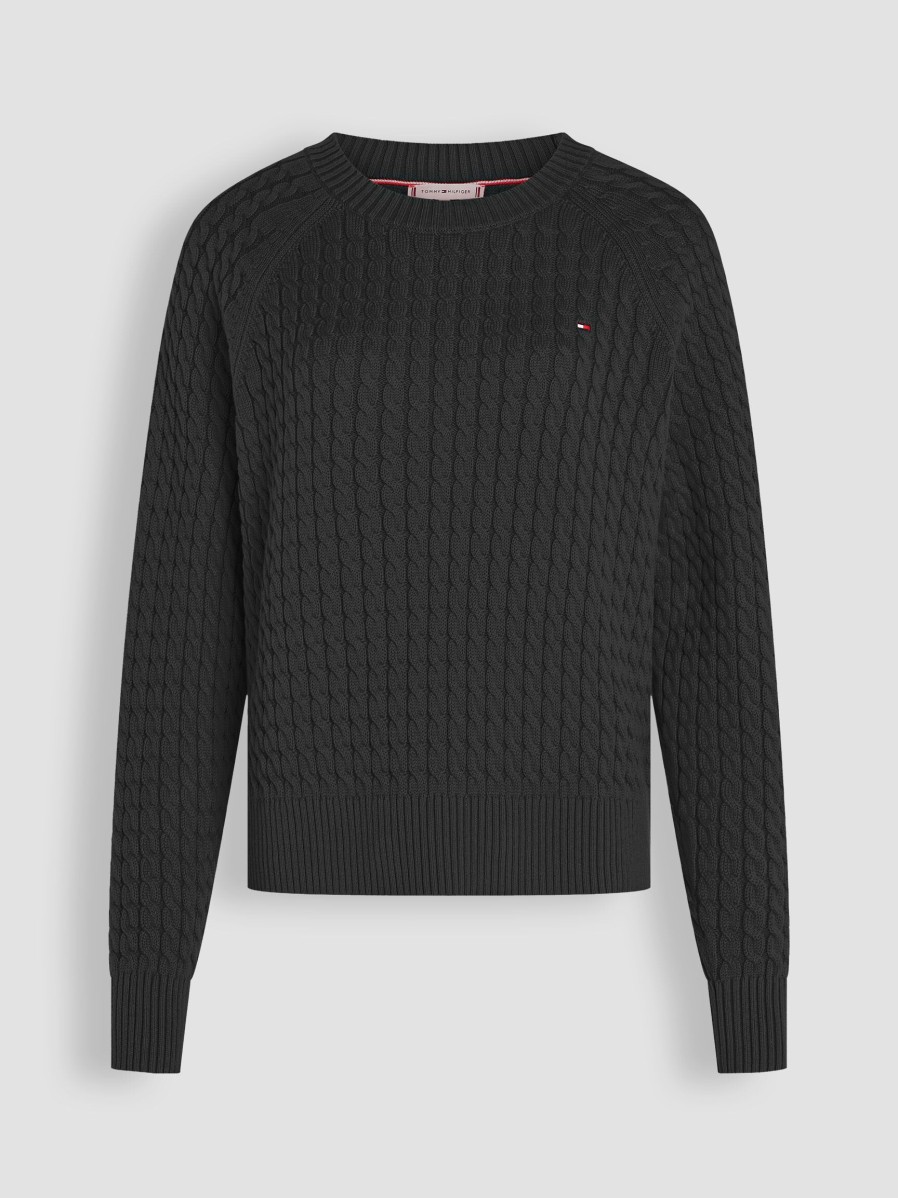 Women Tommy Hilfiger Sweaters And Cardigans | Cotton Jumper With Cable Pattern Black