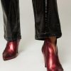 Women Silver Grace Boots | Manhattan, Leather Metallic Ankle Boots Bordeauxred