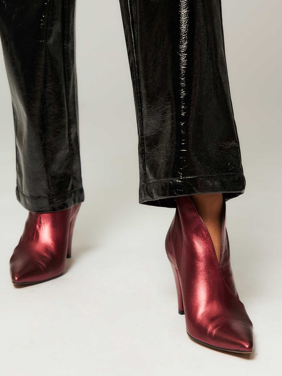 Women Silver Grace Boots | Manhattan, Leather Metallic Ankle Boots Bordeauxred